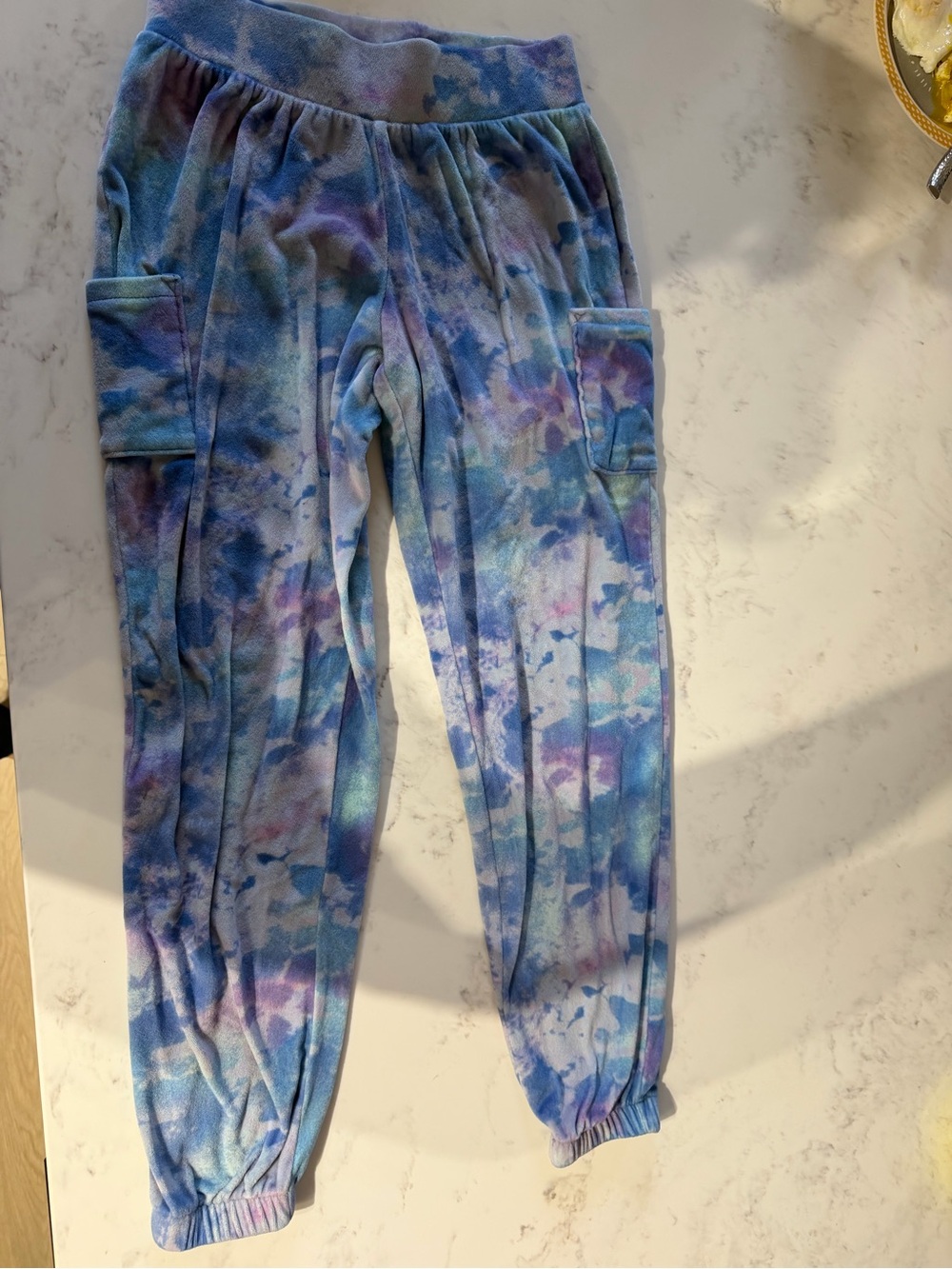SO Girls Blue & Purple Tie-Dye Fleece Cargo Joggers